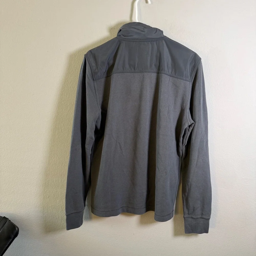 Banana Republic Mens Gray Waffle Knit Mixed Media Quarter‎ Zip Pullover M